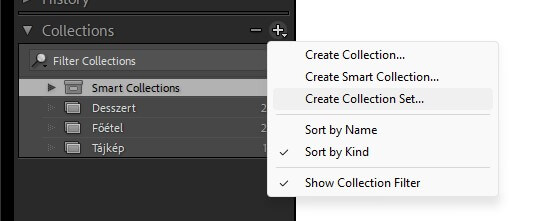Lightroom kollekció szett létrehozása